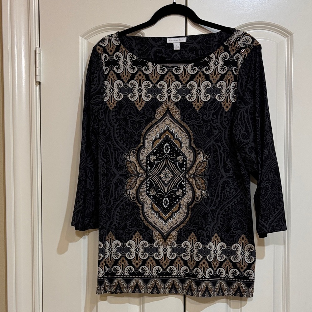 ⬇️PRICE DROP ⬇️ Charter Club Black and Tan Boho Long Sleeve Tunic Top
